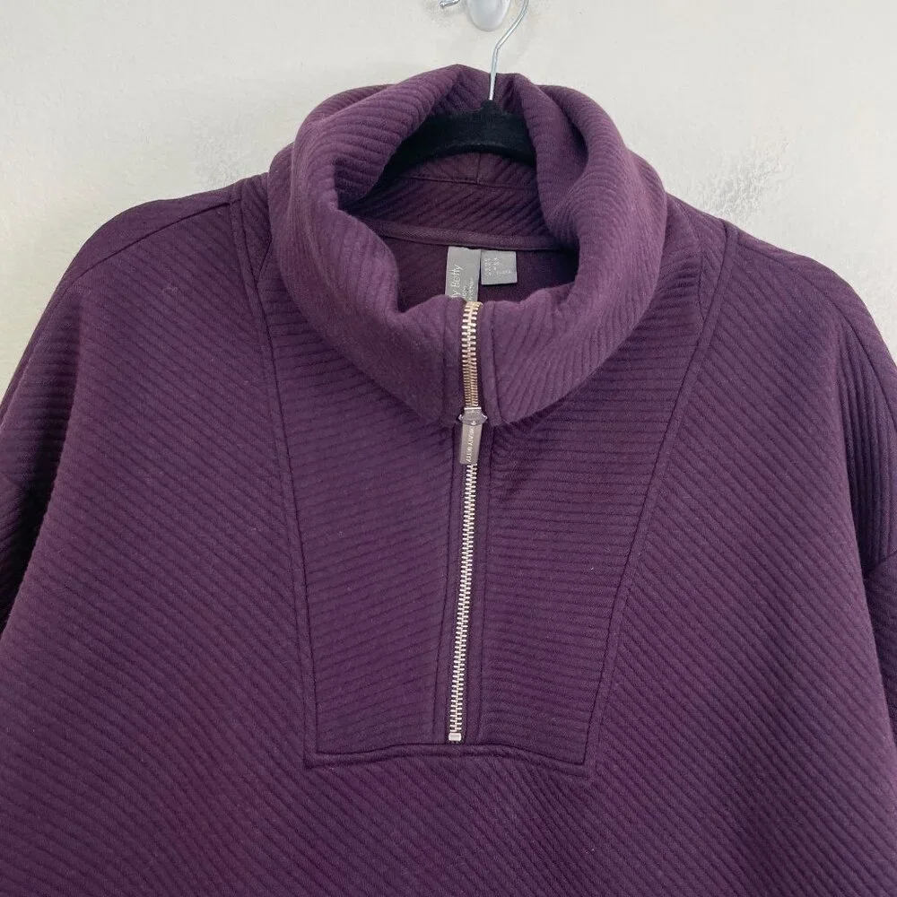 Sweaty Betty Womens 8 Purple Half Zip Ribbed Pullover Sweatshirt Sweater Pockets